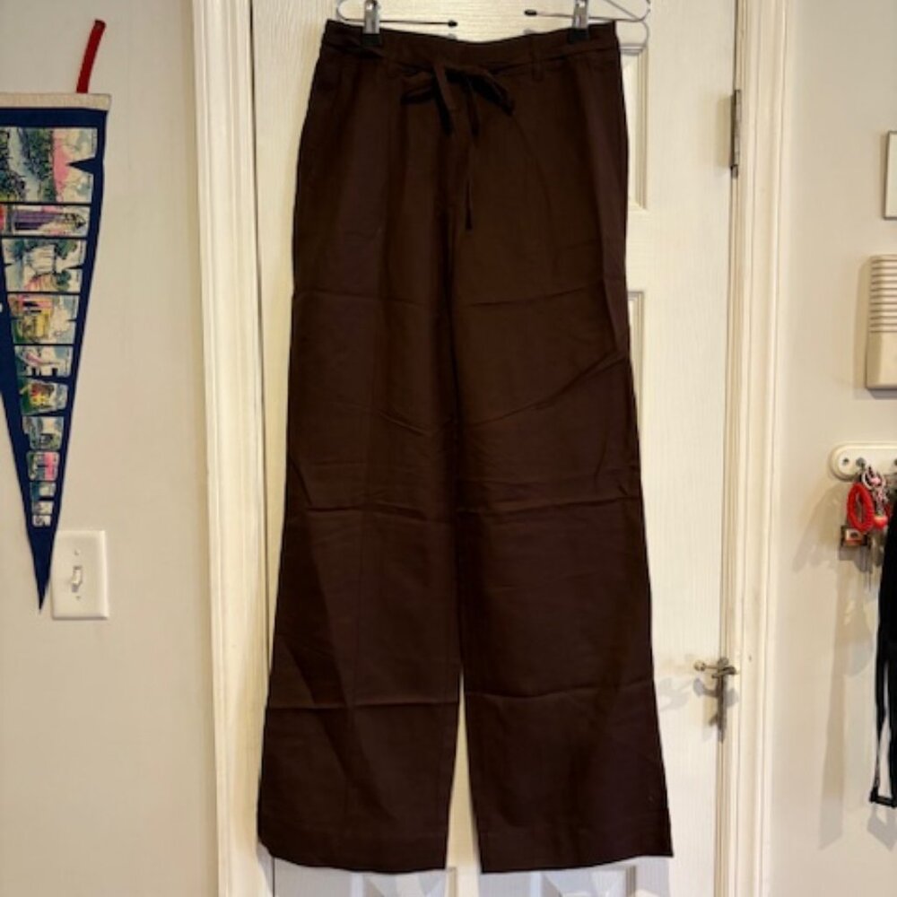 Brown Wide Leg Linen Pant